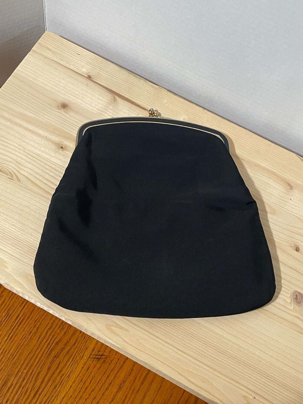 Vintage Black Fabric Clasp Clutch Bag with Mini Coin Purse